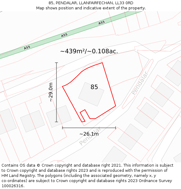 85, PENDALAR, LLANFAIRFECHAN, LL33 0RD: Plot and title map