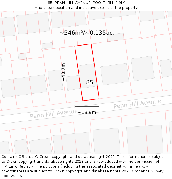 85, PENN HILL AVENUE, POOLE, BH14 9LY: Plot and title map