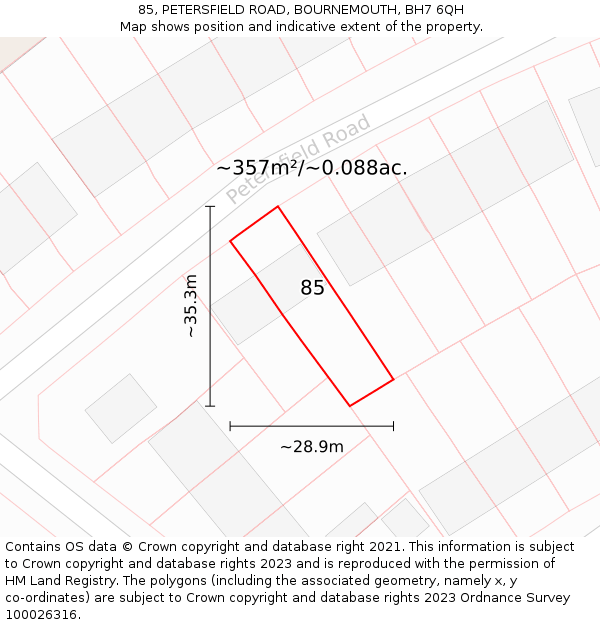85, PETERSFIELD ROAD, BOURNEMOUTH, BH7 6QH: Plot and title map
