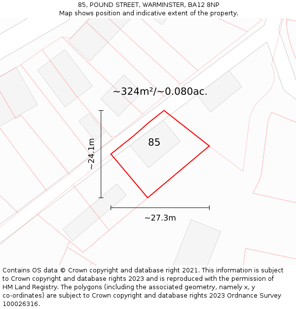 85, POUND STREET, WARMINSTER, BA12 8NP: Plot and title map