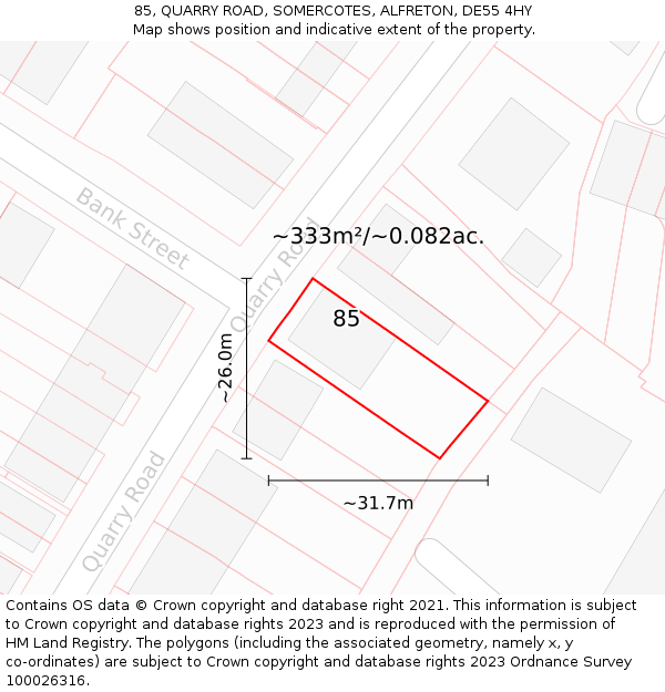 85, QUARRY ROAD, SOMERCOTES, ALFRETON, DE55 4HY: Plot and title map