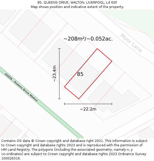 85, QUEENS DRIVE, WALTON, LIVERPOOL, L4 6SF: Plot and title map