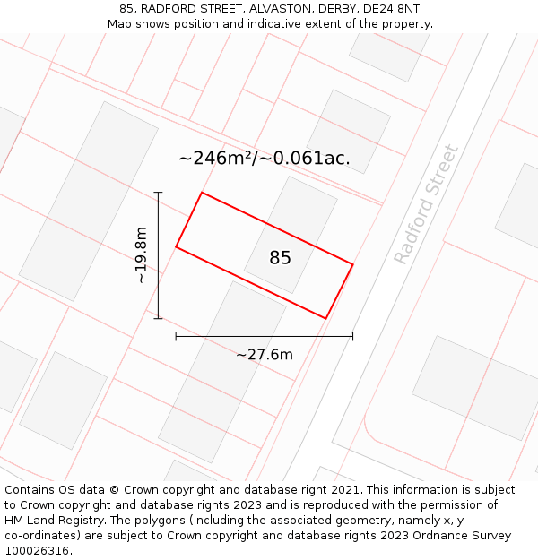 85, RADFORD STREET, ALVASTON, DERBY, DE24 8NT: Plot and title map