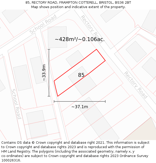 85, RECTORY ROAD, FRAMPTON COTTERELL, BRISTOL, BS36 2BT: Plot and title map