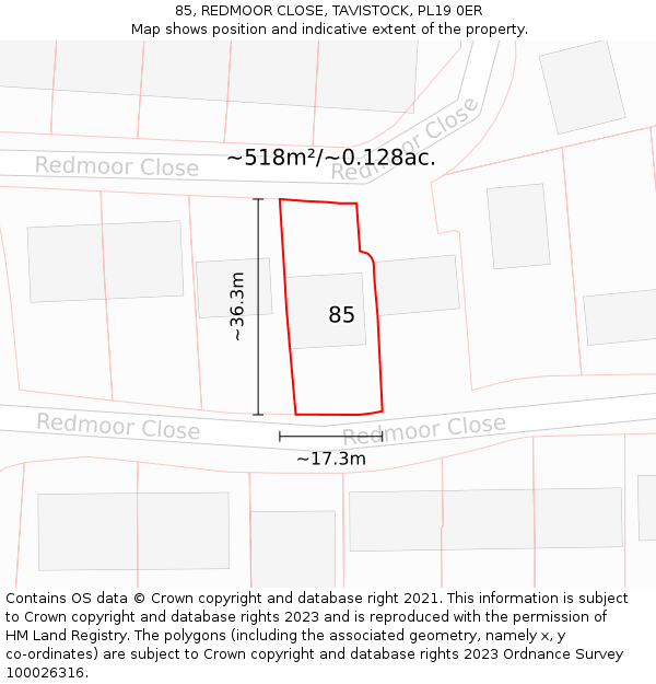 85, REDMOOR CLOSE, TAVISTOCK, PL19 0ER: Plot and title map
