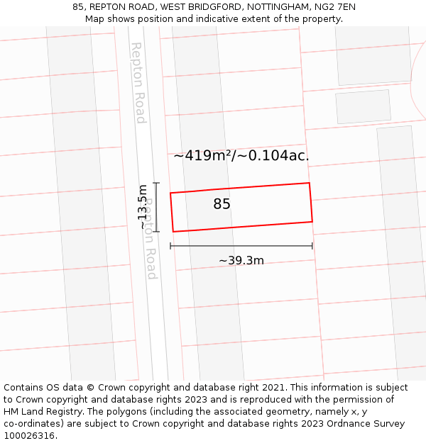 85, REPTON ROAD, WEST BRIDGFORD, NOTTINGHAM, NG2 7EN: Plot and title map
