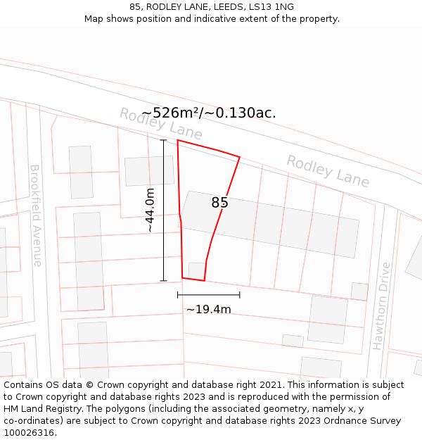 85, RODLEY LANE, LEEDS, LS13 1NG: Plot and title map