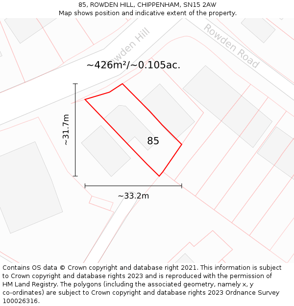 85, ROWDEN HILL, CHIPPENHAM, SN15 2AW: Plot and title map