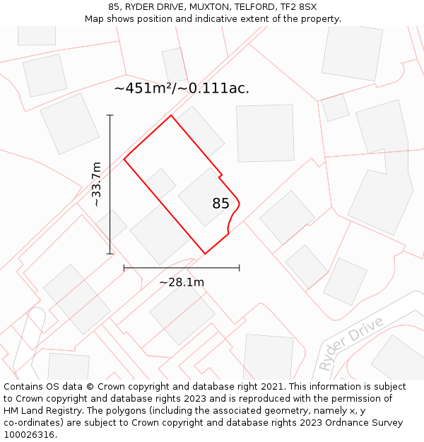 85, RYDER DRIVE, MUXTON, TELFORD, TF2 8SX: Plot and title map
