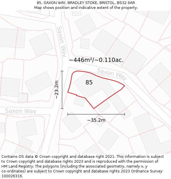 85, SAXON WAY, BRADLEY STOKE, BRISTOL, BS32 9AR: Plot and title map