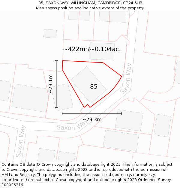 85, SAXON WAY, WILLINGHAM, CAMBRIDGE, CB24 5UR: Plot and title map