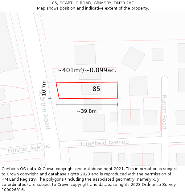 85, SCARTHO ROAD, GRIMSBY, DN33 2AE: Plot and title map