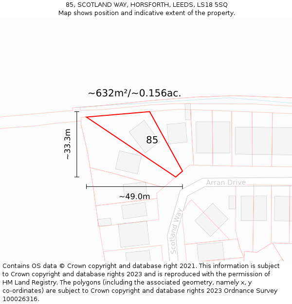 85, SCOTLAND WAY, HORSFORTH, LEEDS, LS18 5SQ: Plot and title map