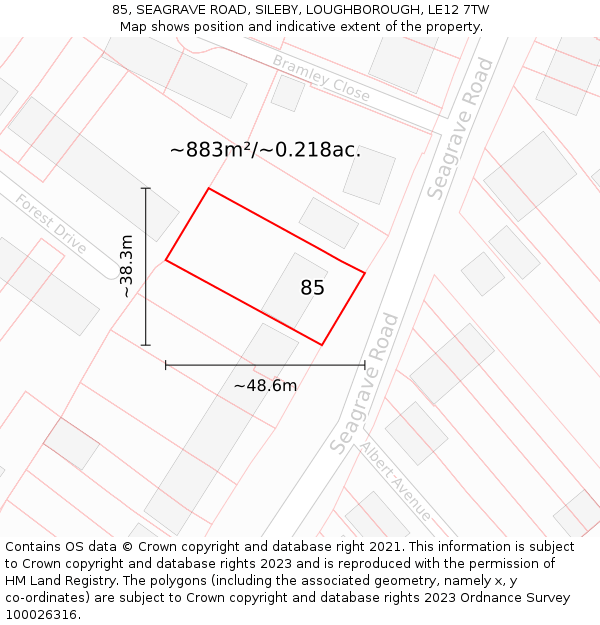 85, SEAGRAVE ROAD, SILEBY, LOUGHBOROUGH, LE12 7TW: Plot and title map