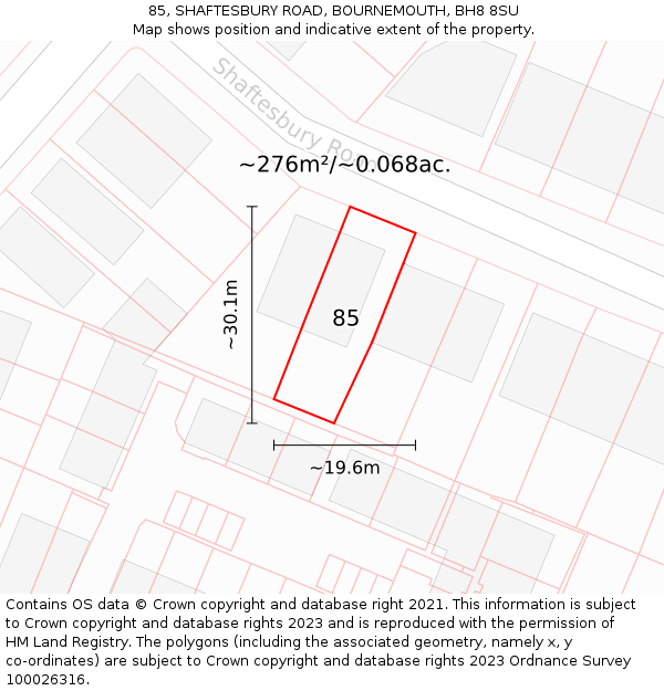 85, SHAFTESBURY ROAD, BOURNEMOUTH, BH8 8SU: Plot and title map