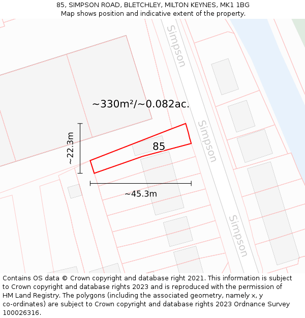 85, SIMPSON ROAD, BLETCHLEY, MILTON KEYNES, MK1 1BG: Plot and title map