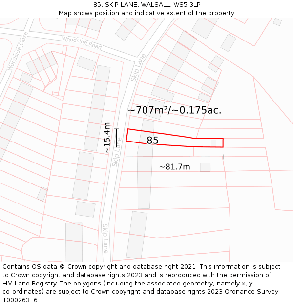 85, SKIP LANE, WALSALL, WS5 3LP: Plot and title map