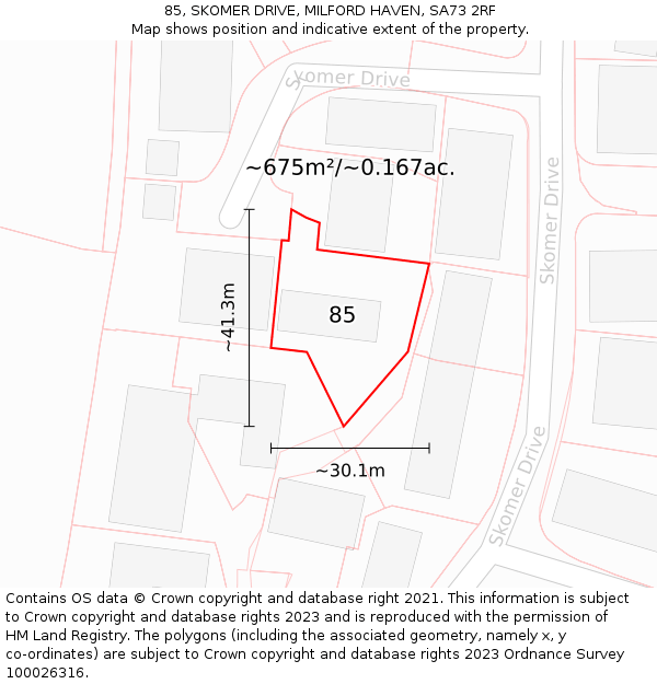 85, SKOMER DRIVE, MILFORD HAVEN, SA73 2RF: Plot and title map