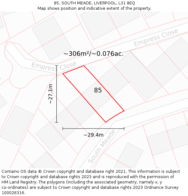 85, SOUTH MEADE, LIVERPOOL, L31 8EQ: Plot and title map
