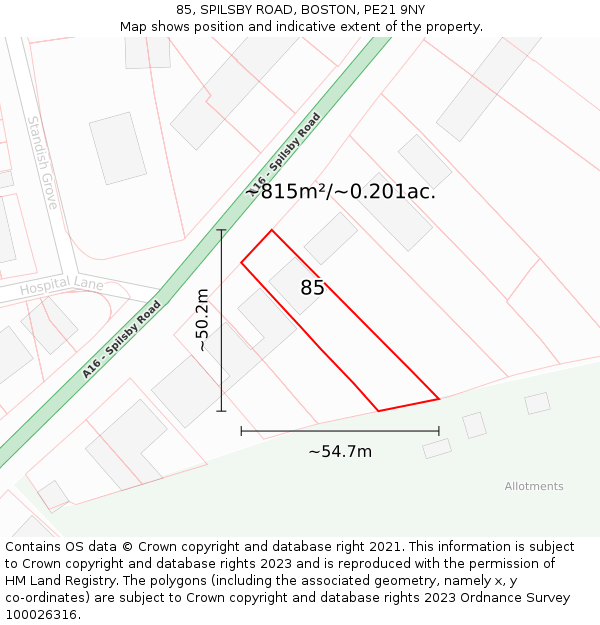 85, SPILSBY ROAD, BOSTON, PE21 9NY: Plot and title map