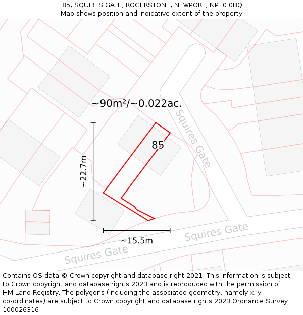 85, SQUIRES GATE, ROGERSTONE, NEWPORT, NP10 0BQ: Plot and title map