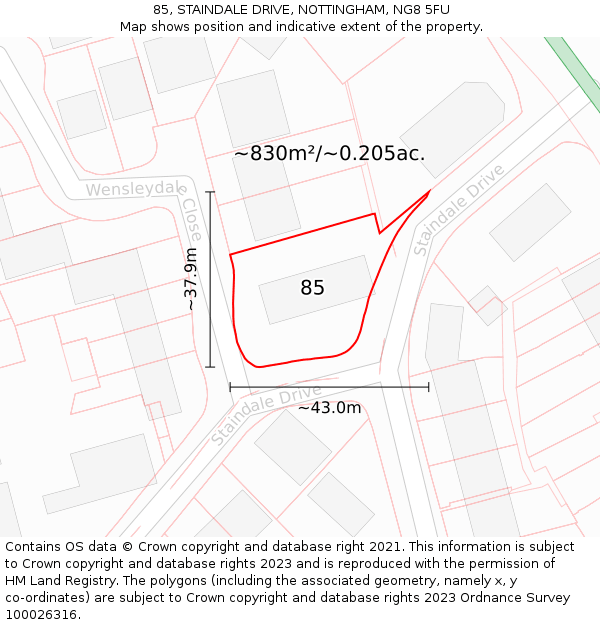 85, STAINDALE DRIVE, NOTTINGHAM, NG8 5FU: Plot and title map
