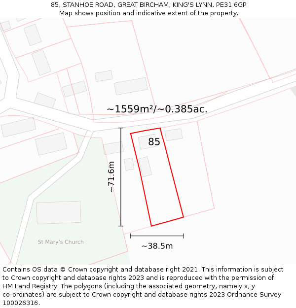 85, STANHOE ROAD, GREAT BIRCHAM, KING'S LYNN, PE31 6GP: Plot and title map
