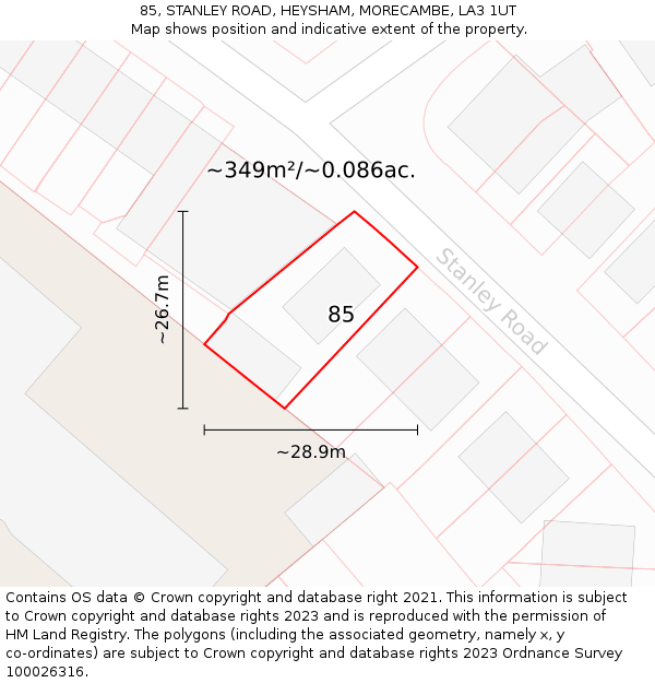 85, STANLEY ROAD, HEYSHAM, MORECAMBE, LA3 1UT: Plot and title map