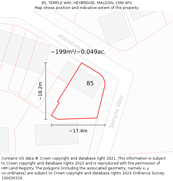 85, TEMPLE WAY, HEYBRIDGE, MALDON, CM9 4PX: Plot and title map