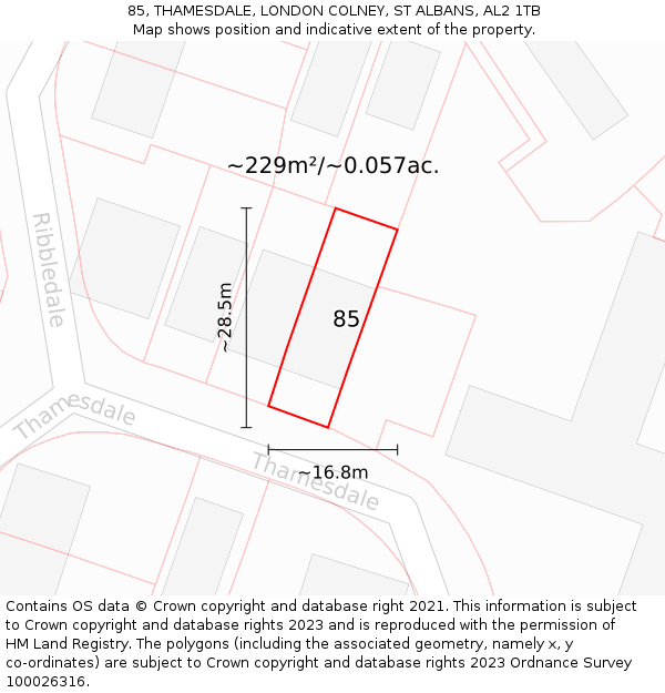 85, THAMESDALE, LONDON COLNEY, ST ALBANS, AL2 1TB: Plot and title map