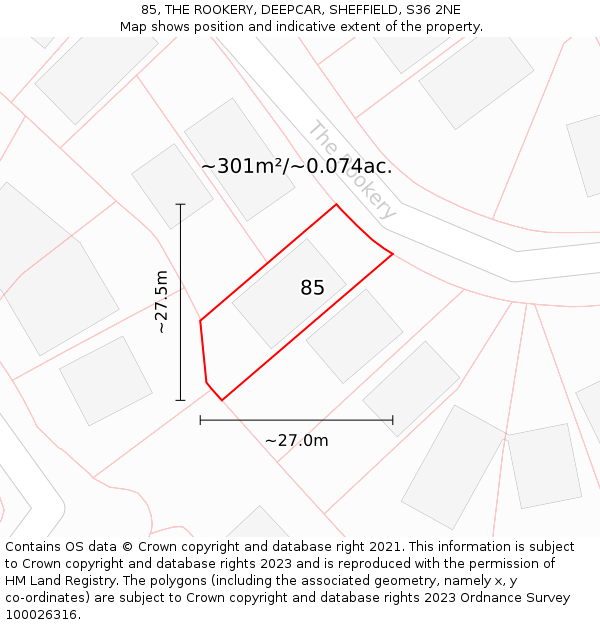 85, THE ROOKERY, DEEPCAR, SHEFFIELD, S36 2NE: Plot and title map