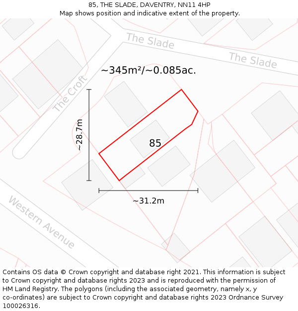 85, THE SLADE, DAVENTRY, NN11 4HP: Plot and title map