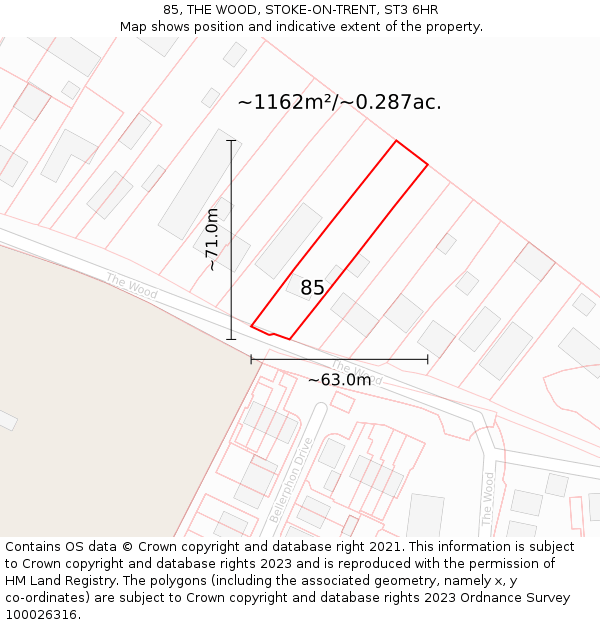 85, THE WOOD, STOKE-ON-TRENT, ST3 6HR: Plot and title map