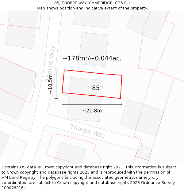 85, THORPE WAY, CAMBRIDGE, CB5 8UJ: Plot and title map
