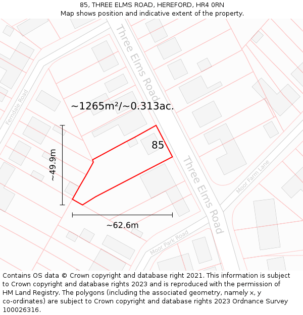 85, THREE ELMS ROAD, HEREFORD, HR4 0RN: Plot and title map