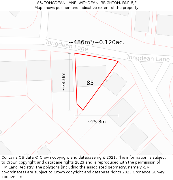 85, TONGDEAN LANE, WITHDEAN, BRIGHTON, BN1 5JE: Plot and title map