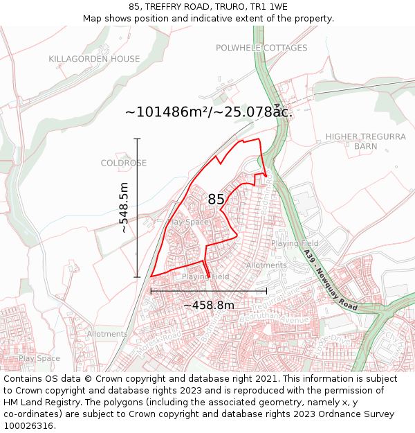 85, TREFFRY ROAD, TRURO, TR1 1WE: Plot and title map