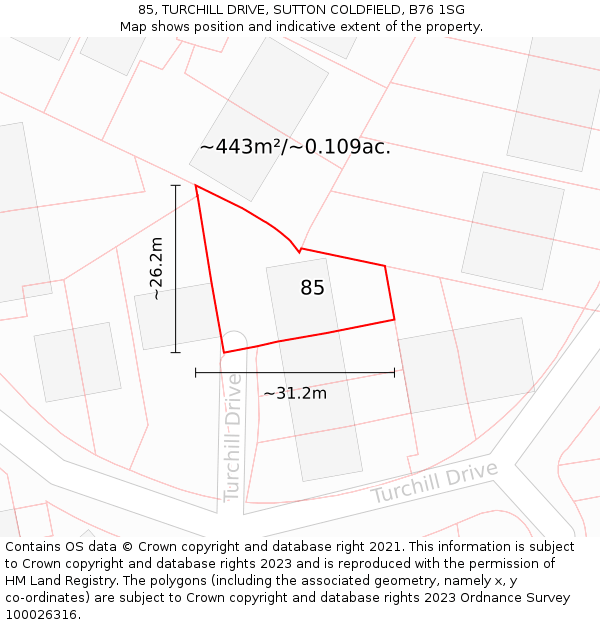 85, TURCHILL DRIVE, SUTTON COLDFIELD, B76 1SG: Plot and title map