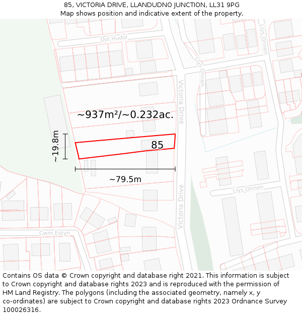 85, VICTORIA DRIVE, LLANDUDNO JUNCTION, LL31 9PG: Plot and title map