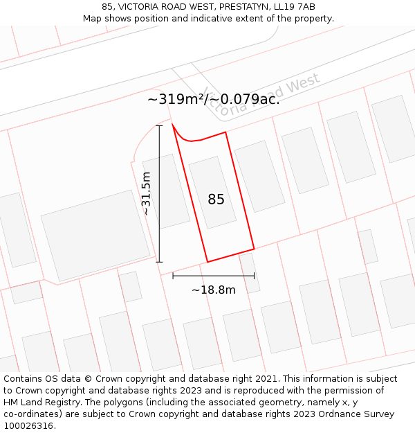 85, VICTORIA ROAD WEST, PRESTATYN, LL19 7AB: Plot and title map