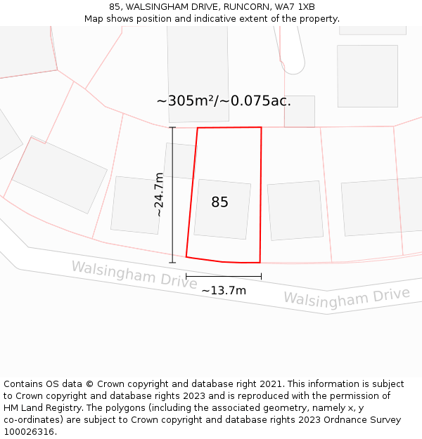 85, WALSINGHAM DRIVE, RUNCORN, WA7 1XB: Plot and title map