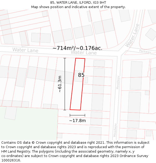 85, WATER LANE, ILFORD, IG3 9HT: Plot and title map