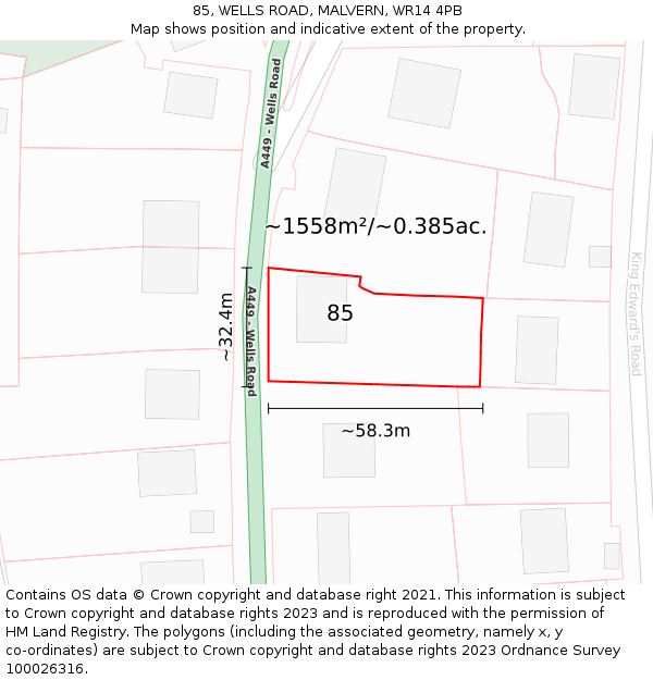 85, WELLS ROAD, MALVERN, WR14 4PB: Plot and title map
