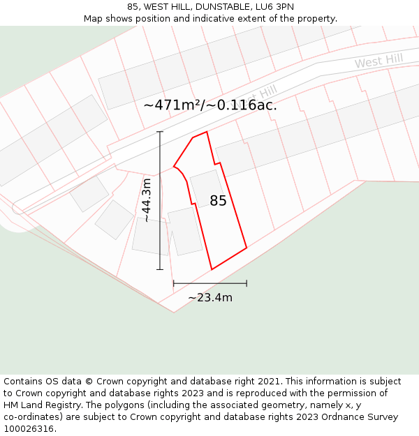 85, WEST HILL, DUNSTABLE, LU6 3PN: Plot and title map