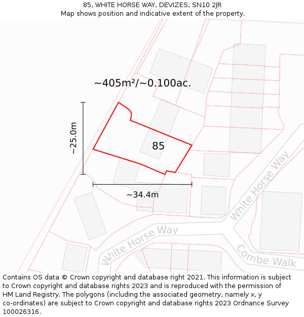 85, WHITE HORSE WAY, DEVIZES, SN10 2JR: Plot and title map