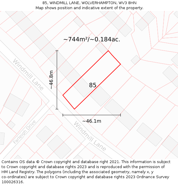 85, WINDMILL LANE, WOLVERHAMPTON, WV3 8HN: Plot and title map
