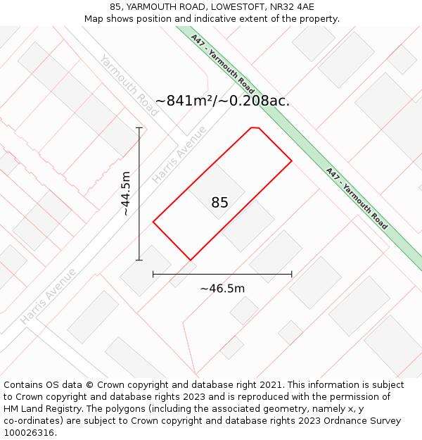 85, YARMOUTH ROAD, LOWESTOFT, NR32 4AE: Plot and title map