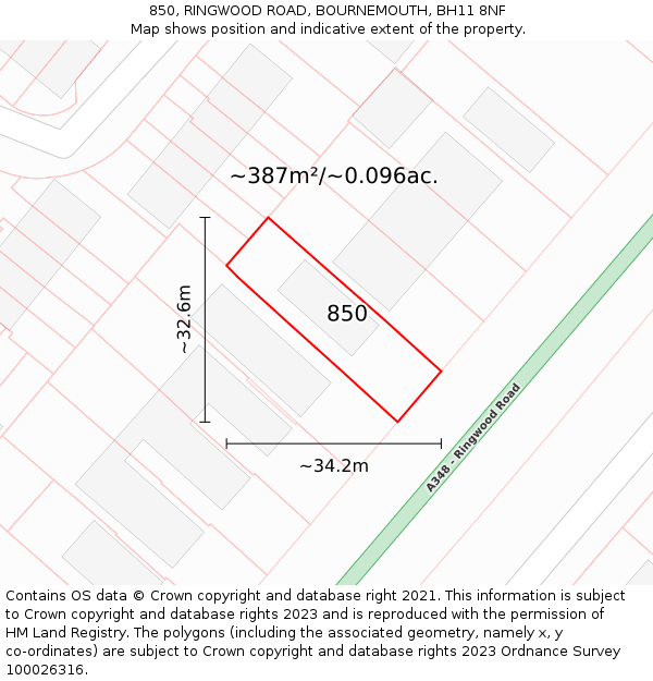 850, RINGWOOD ROAD, BOURNEMOUTH, BH11 8NF: Plot and title map