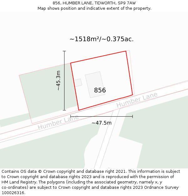 856, HUMBER LANE, TIDWORTH, SP9 7AW: Plot and title map