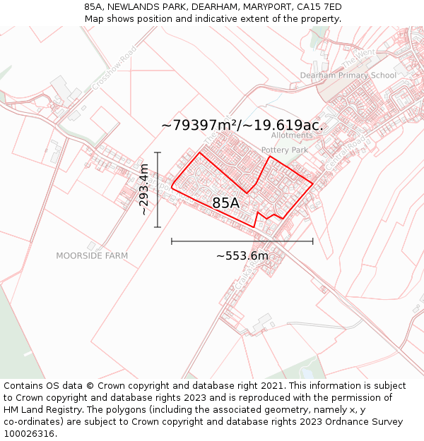 85A, NEWLANDS PARK, DEARHAM, MARYPORT, CA15 7ED: Plot and title map